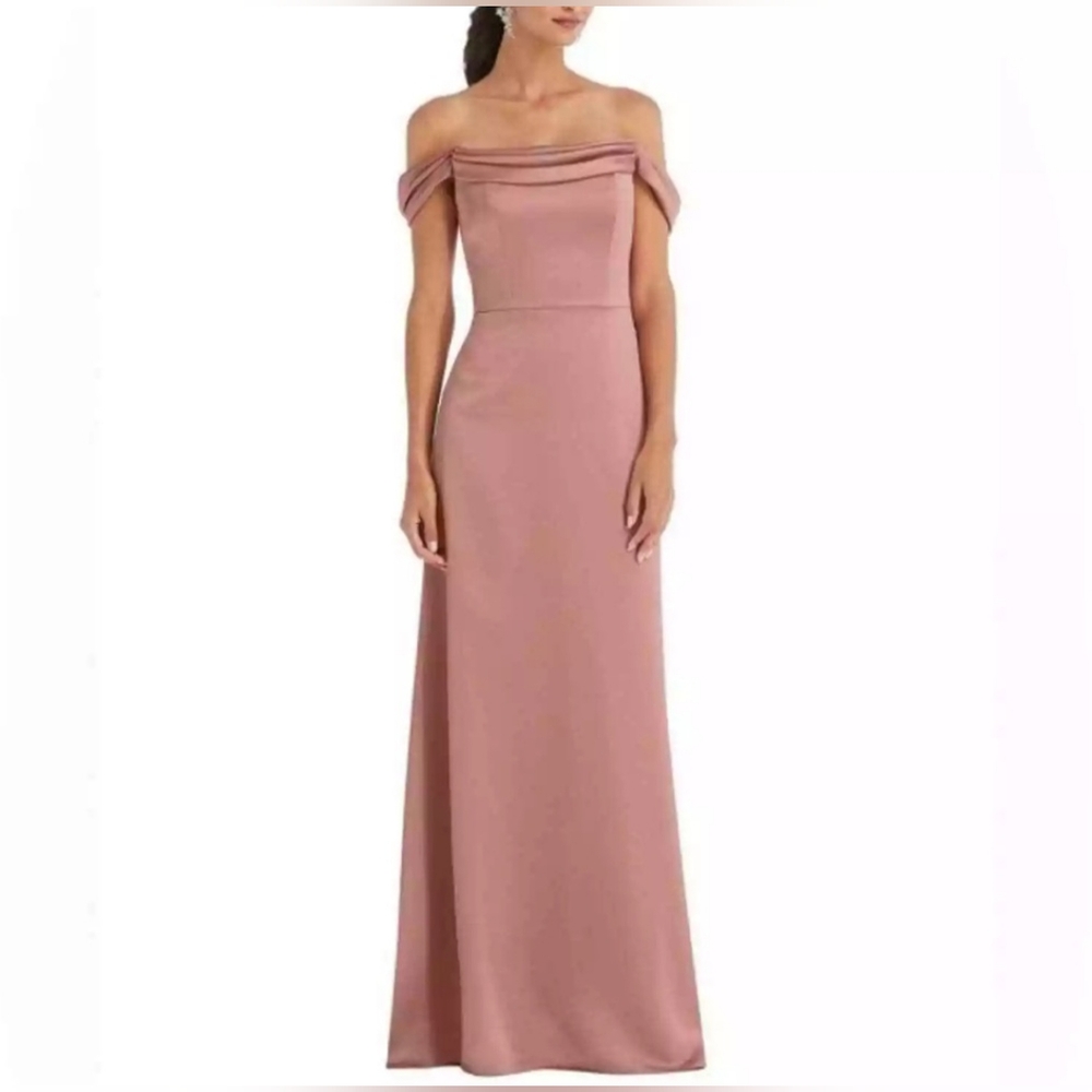 Dessy Collection Size 12 Desert Rose Pink Draped Off the Shoulder Maxi Dress NWT